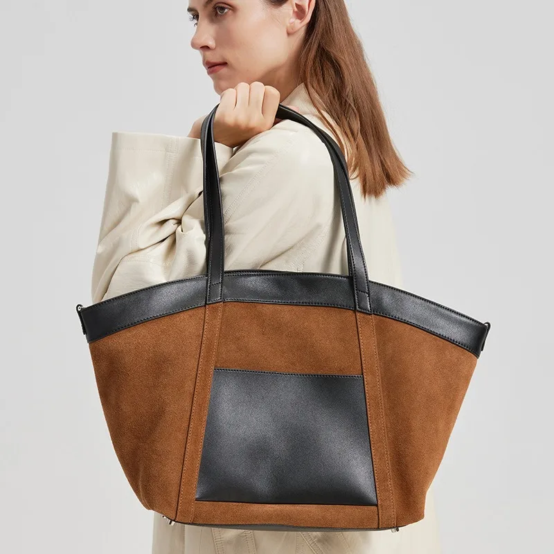 

2025 New Autumn Winter Luxury Tote Bag for Women Genuine Suede Leather Designer Large Capacity Shoulder Handbag Stylish Casual