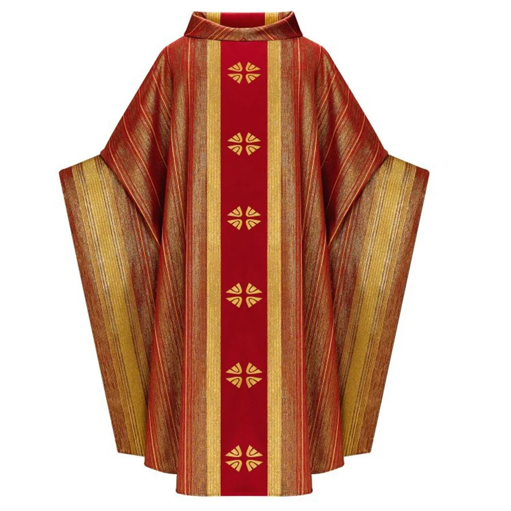 Long Cassocks for Clergy Men Priest Costume Pullover Prayer Robe Men Vestments Printed Chasuble and Stole Christian Priest Robe