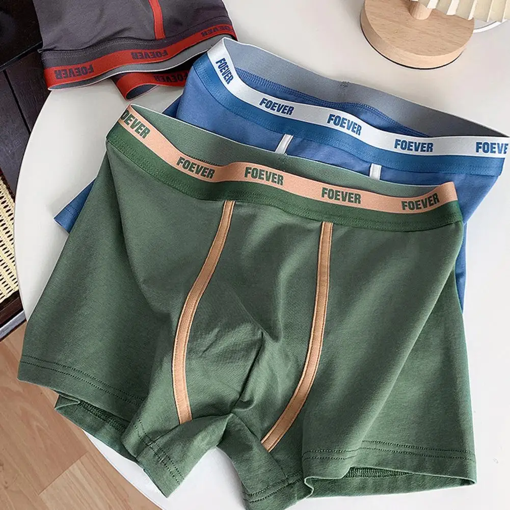 Non-constricting Waistband Underwear Men's Mid-rise Elastic Waist Boxer with Letter Print U-convex Design Stretchy for Wear