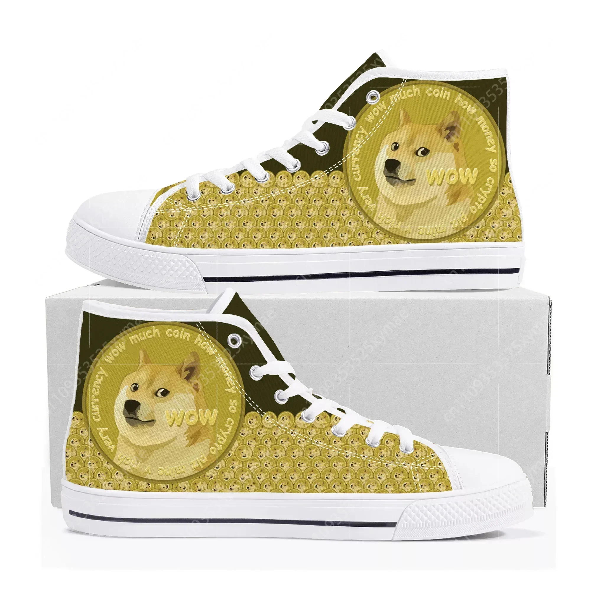 Hot Dogecoin Crypto Currency Dog Coin High Top Quality Sneakers Mens Womens Canvas Sneaker Casual Couple Shoes Custom Shoe