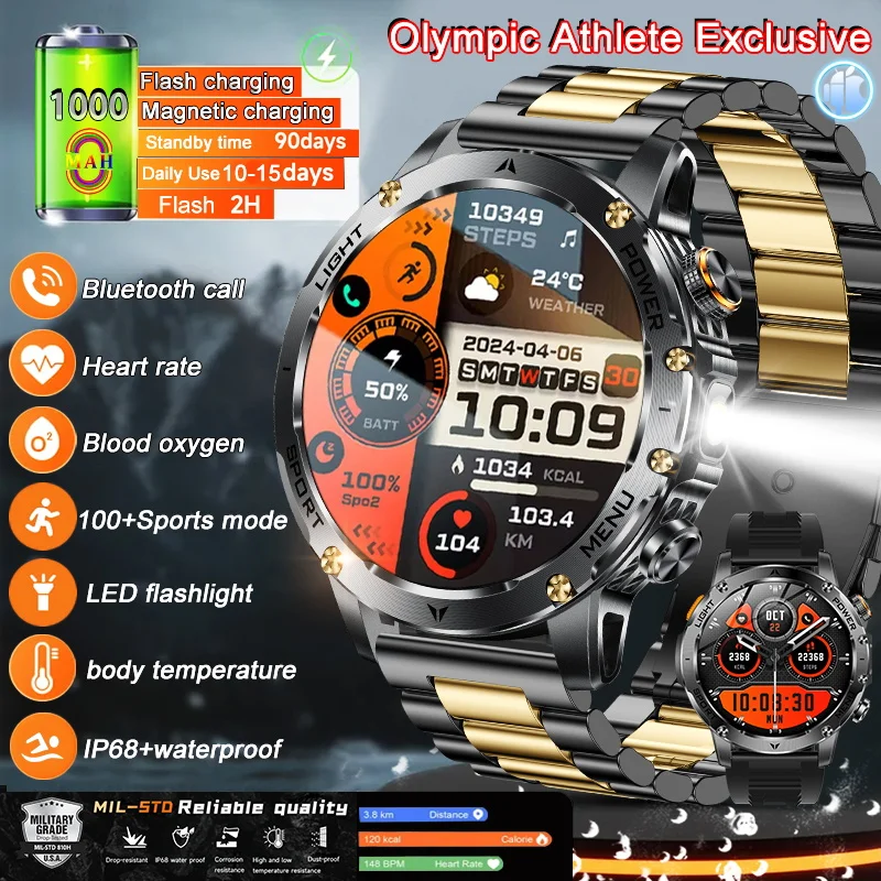 

NEW T-REX3 1000mAh Big Battery Smart Watch HD Bluetooth Call 1.7inch Large Sceen LED Flashlight Sports Waterproof Smartwatch Men