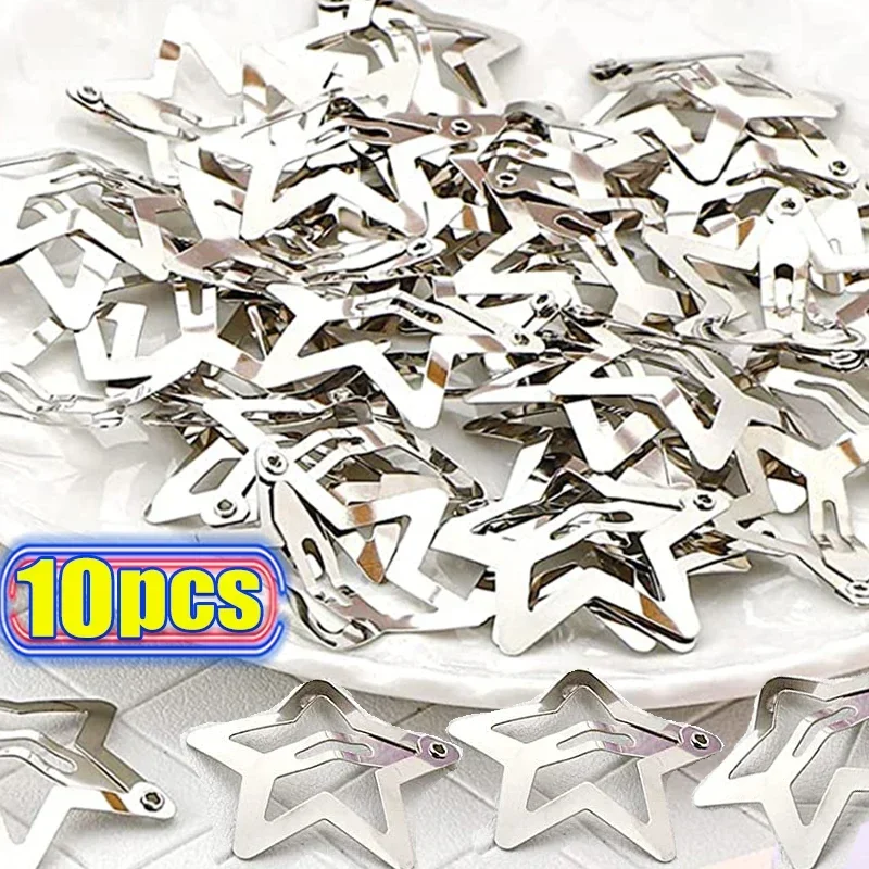 Y2K Silver Star Hair Clips para crianças, estrelas de filigrana dourada, grampos metálicos para meninas, presilhas laterais para mulheres, 2 peças, 10 peças