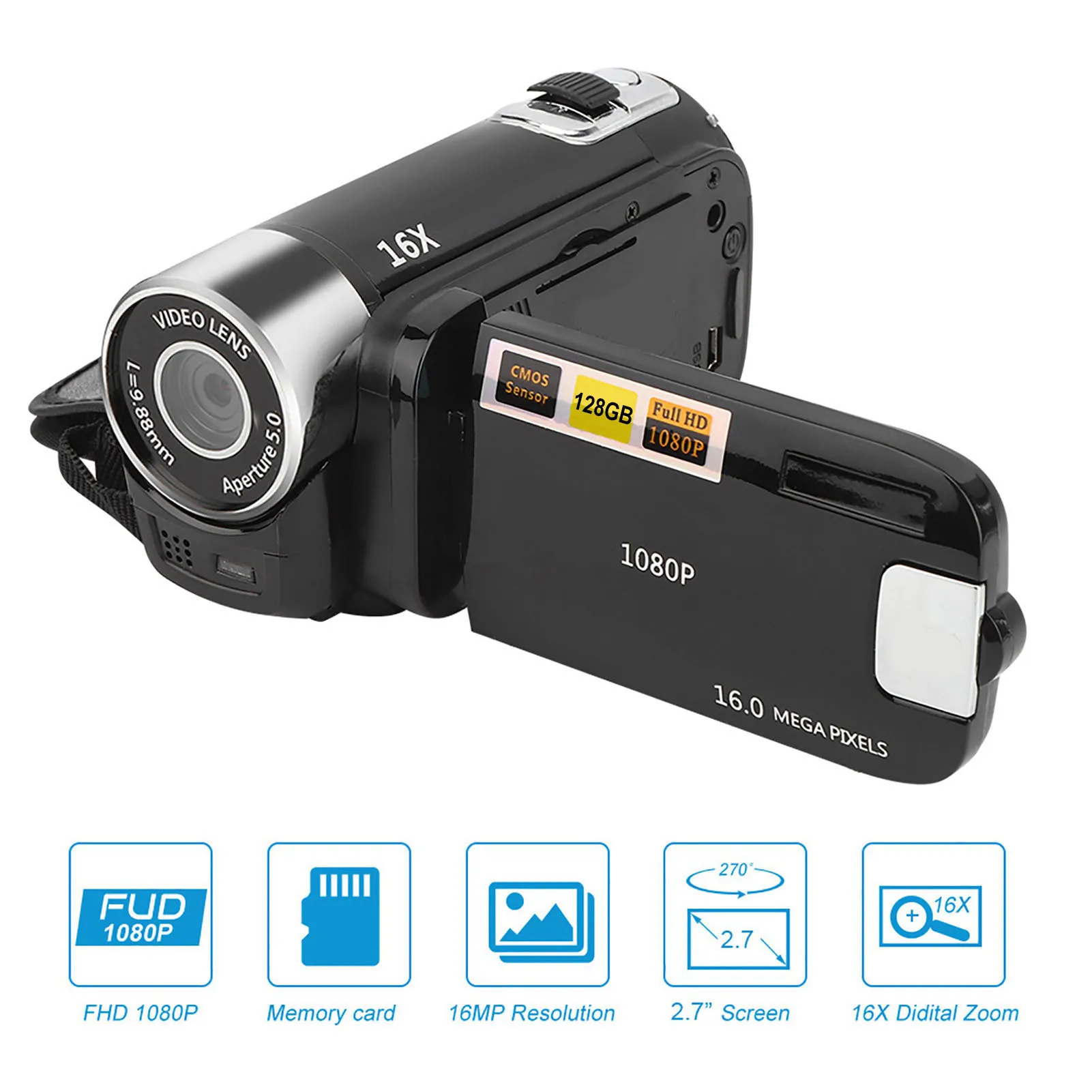 Digital Camcorder 2.4 inch US Plug 110-240V -90 Image Video Shooting Camcorder USB Power Supply 16X Digital Zoom for Travel