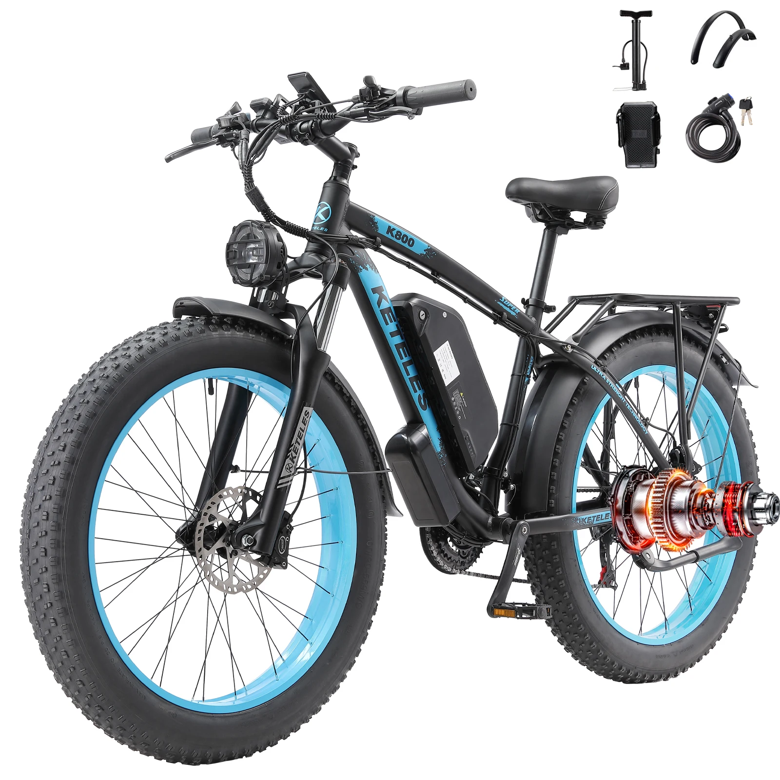 AliExpress NONE E-bike K800 Motor 1600W 48V20AH Removable Battery, Hydraulic Brake Electric Bicycle 26-inch off-road tires, Adult all-Terrain