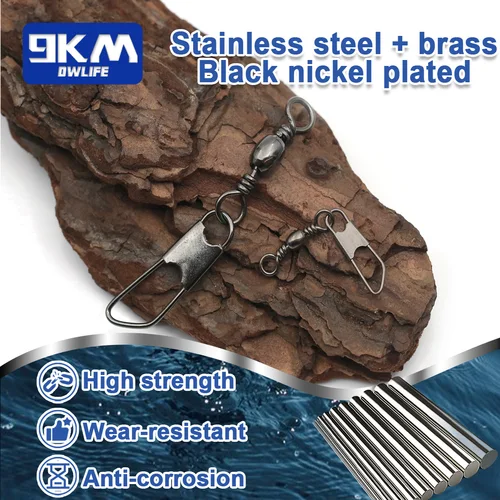 Imagen 2 del producto Barril de pesca giratorio con broche de seguridad, 50 ~ 200 Uds., giratorios de pesca de agua salada de acero inoxidable, Clip, anillo sólido, conector de señuelo, aparejos