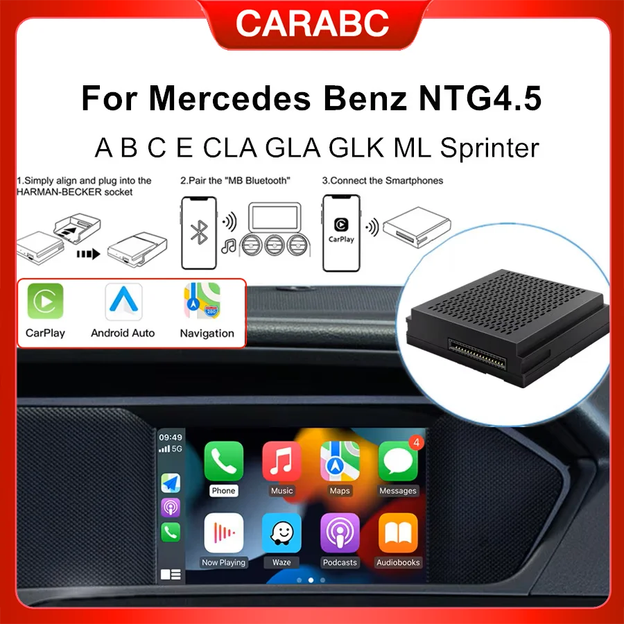 

CARABC Wireless CarPlay For Mercedes Benz A B C E Class W246 W176 GLK W204 X204 ML NTG4.5 Becker Module Android auto NAVI Box