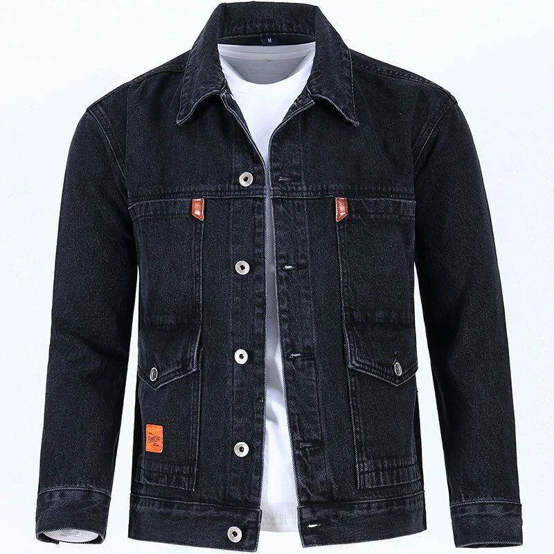 Loose Fit Cotton Denim Jacket for Men Casual Wear Multi Pocket Workwear Durable Outerwear Comfortable Breathable Spring Autumn