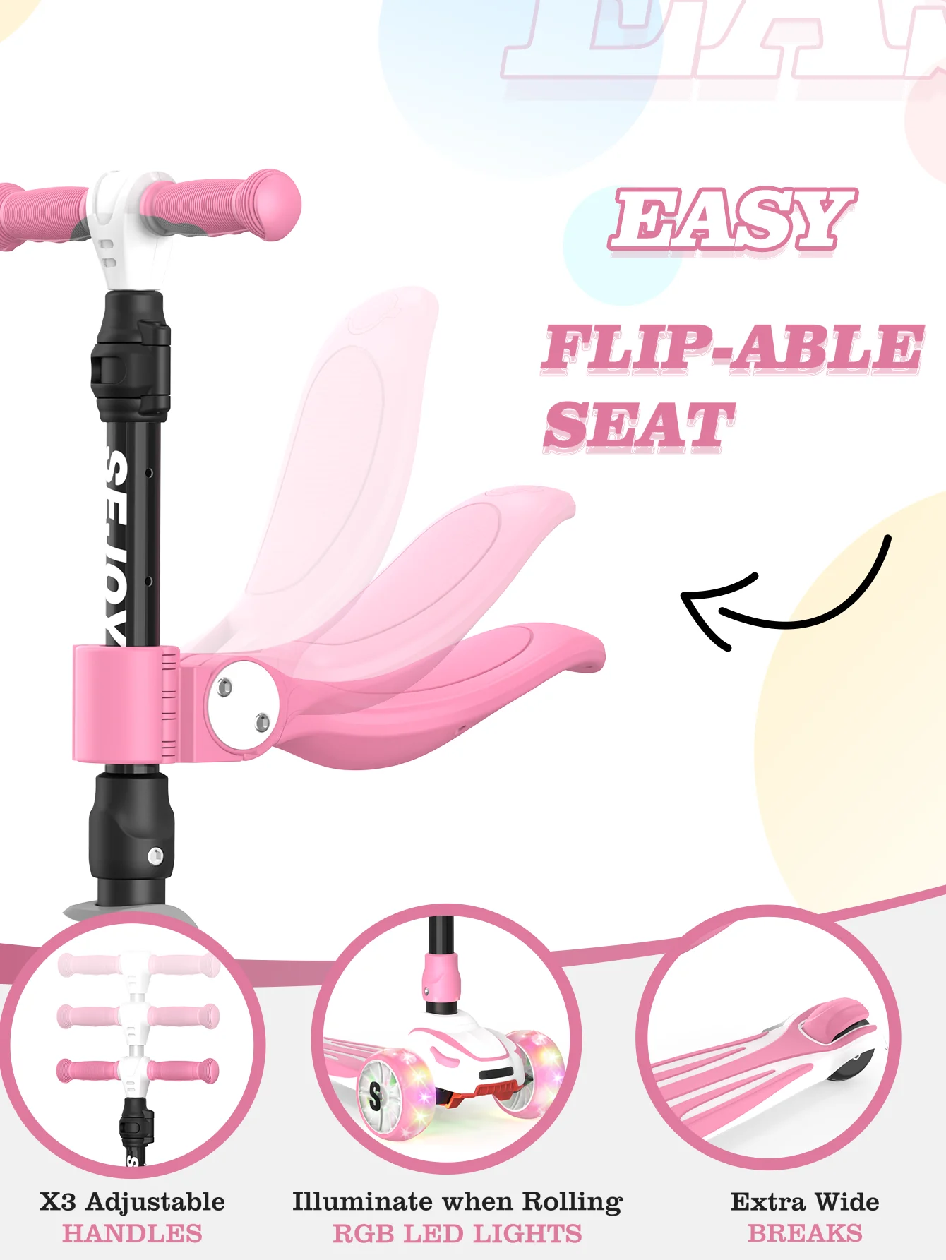 SEJOY trottinette pour enfants avec 3 roues lumineuses et hauteur réglable, trottinettes pour enfants, jouets pour bébé cadeau