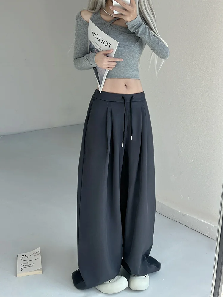 التصميم الأصلي ey مستقيم الساق دعوى السراويل النسائية فضفاضة واسعة الساق السراويل الطويلة Dra الطابق طول السراويل #2