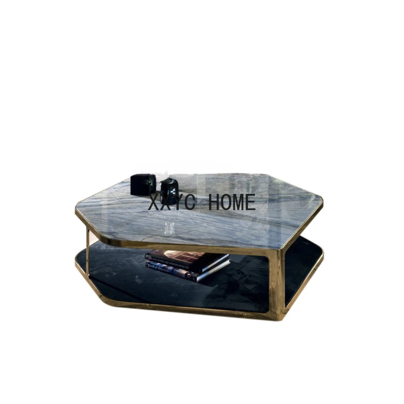 Marble Polygon Coffee Table Hong Kong Style Light Luxury Modern Fashion Big Coffee Table 1.5 M