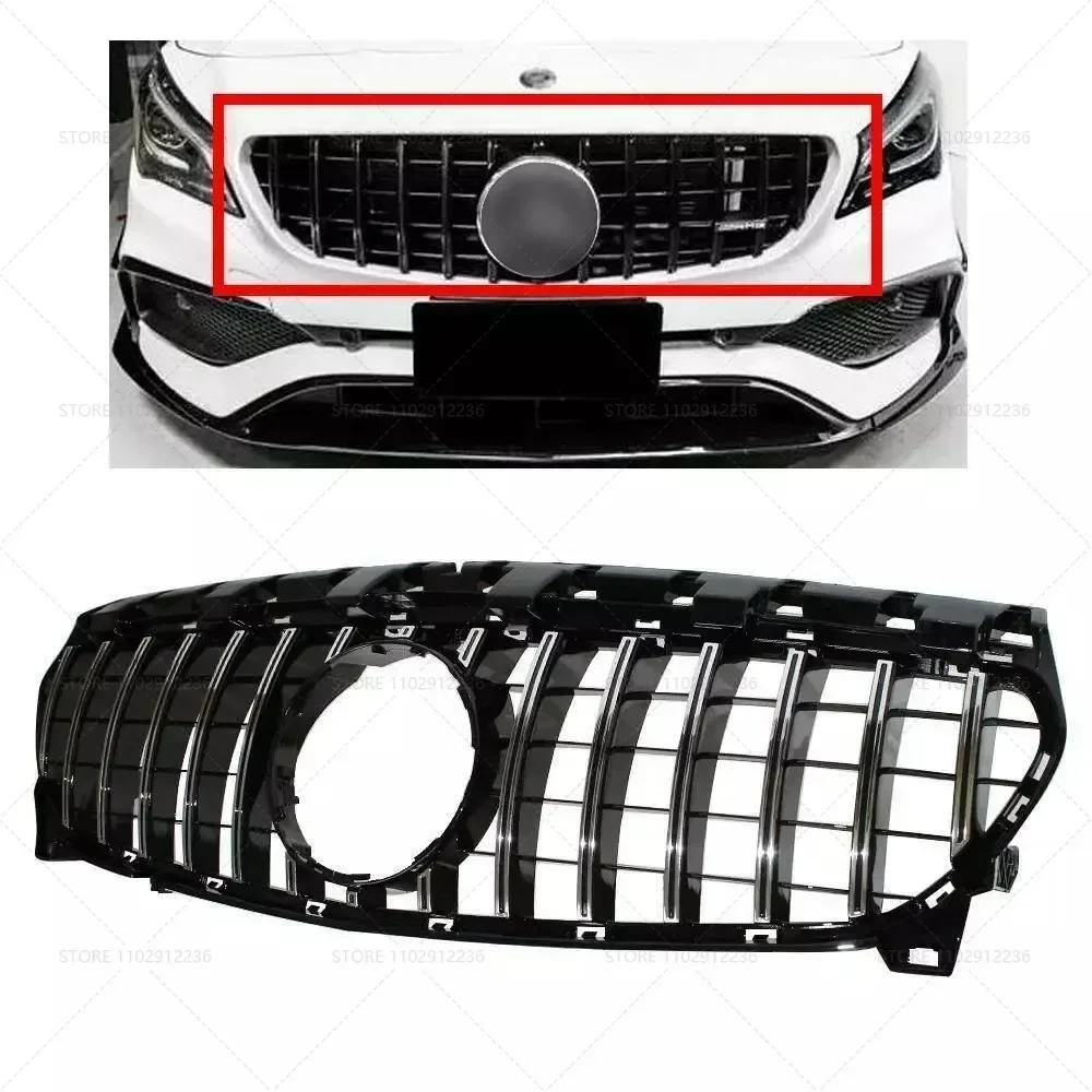 for 2013-2019 W117 CLA-Class Mercedes Benz CLA180 CLA200 CLA250 GT Style Silver Black Upper Bumper Hood Mesh Front Grill Grille