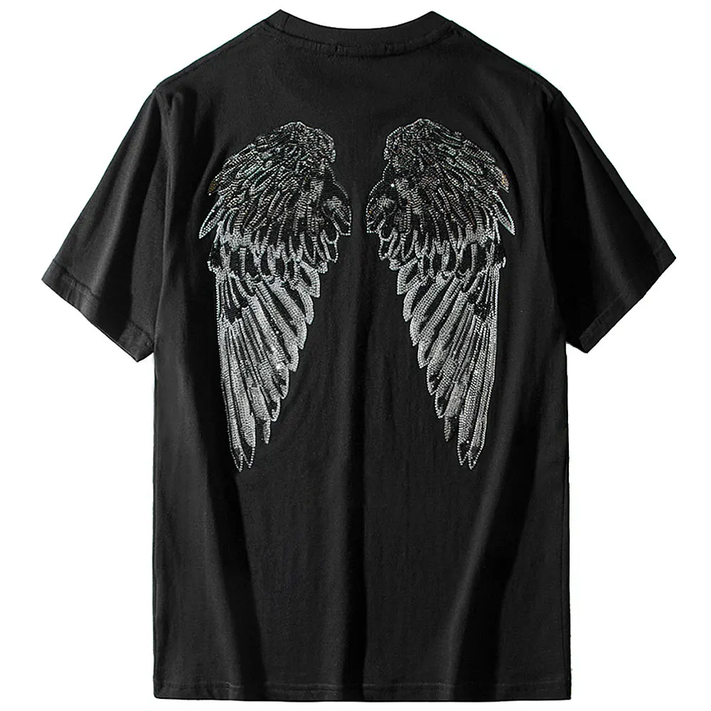 2024 Summer New Arrival Men shining Wing T Shirt Novelty Angle Diamonds Tshirt Man\'s Casual Tees Short Sleeve Hip Hop Streetwear