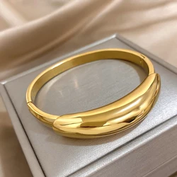 FLASHBUY Fashion Chunky Geometry Smooth Golden Thick Stainless Steel Bangles Bracelet Stackable Wrist Jewelry Gift