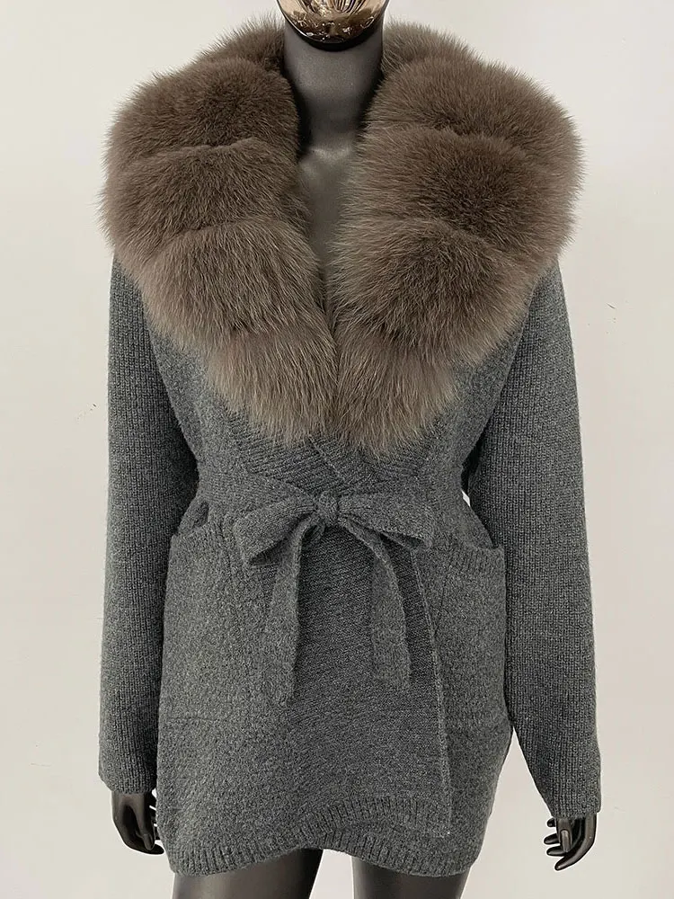 

FURYOURSELF вязаный кардиган женский зимний пальто из натурального лисьего меха с длинным рукавом теплая женская куртка с капюшоном из натурального меха енота верхняя одежда