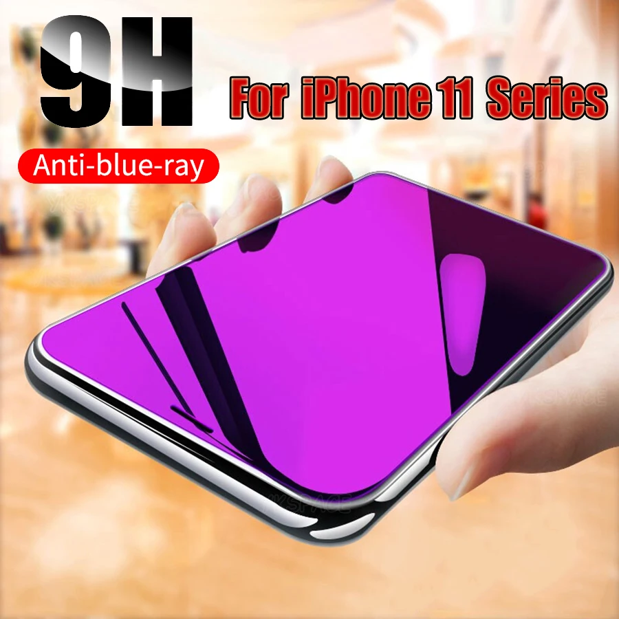 1-3Pcs Anti Blue Ray Purpel Tempered Glass for iPhone 16 15 14 13 12 Mini 11 Pro X XR XS MAX Plus 16E 7 8 Screen Protector Film
