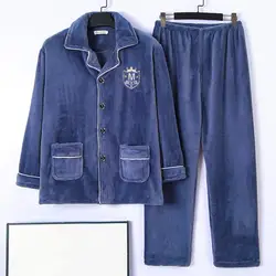 Conjunto de pijamas de invierno para hombre, conjunto de pijama de franela cálido de felpa gruesa con solapa, ropa de casa de dos piezas de franela cálida, pijamas para hombre, ropa de descanso para el hogar