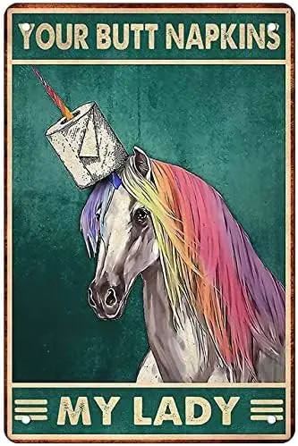 Funny Bathroom Vintage Metal Tin Sign Your Butt Napkins My Lady Rainbow Unicorn Wall Decor Art Toilet Posters For Home Office Ki