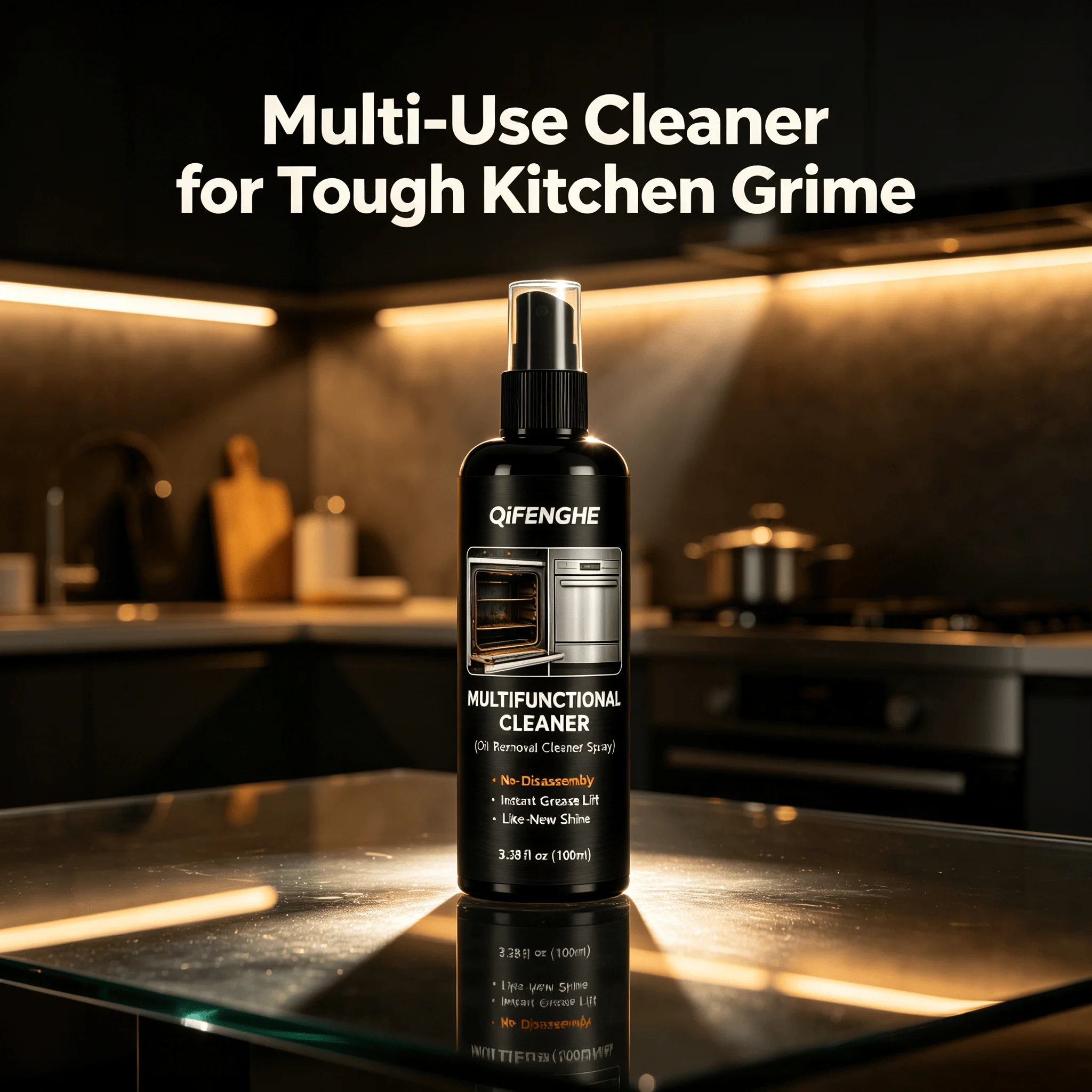 QIFENGHE 100ml Kitchen Grease Cleaner Spray, Multifunctional Heavy Oil Stain Remover for Oven, Range Hood, No Disassembly Requir