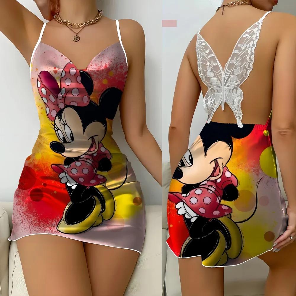 Comfortable Women's Summer Pajama Sexy Romantic Sleevesless Female Nightwear Disney Cartoon Women's Sleeping Dress Free Shipping