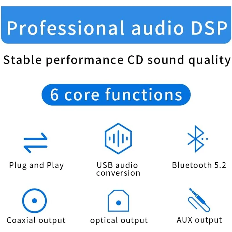 جهاز استقبال الصوت Bluetooth5.2 لمكبر الصوت، USB إلى الألياف البصرية المحورية AUX الناتج محول رقمي كارت الصوت لـ Win7/8/10 PC