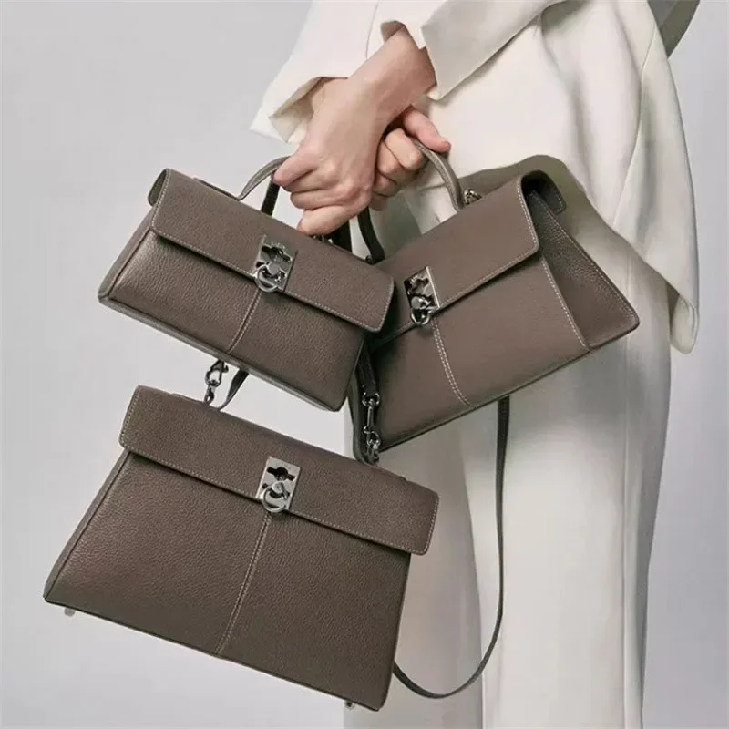 Light Luxury High Quality Business Women Briefcase Ladies Handbag Cowhide Wallet 2024 Multifunctional Trapezoidal Crossbody Bag