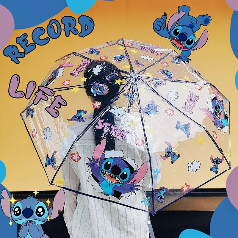 

Stitch Kawaii Folding Umbrella Anime Figure Cartoon Waterproof Umbrella Fashion Portable Transparent Umbrella Gift For Boy Girl