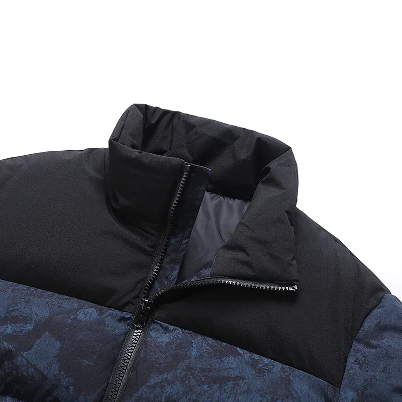 Chaqueta cálida de invierno para hombre, Parka a prueba de viento de camuflaje con costuras de Hip-hop, Abrigo acolchado de algodón con cuello alto informal