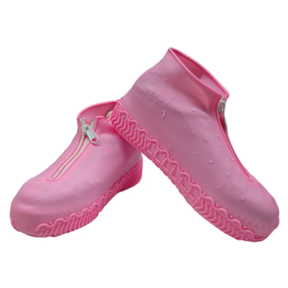 

2Pcs Reusable Waterproof Shoe Cover Zipper Portable Non-Slip Rain Boots Elastic Thicken Silicone Shoes Protective Cover