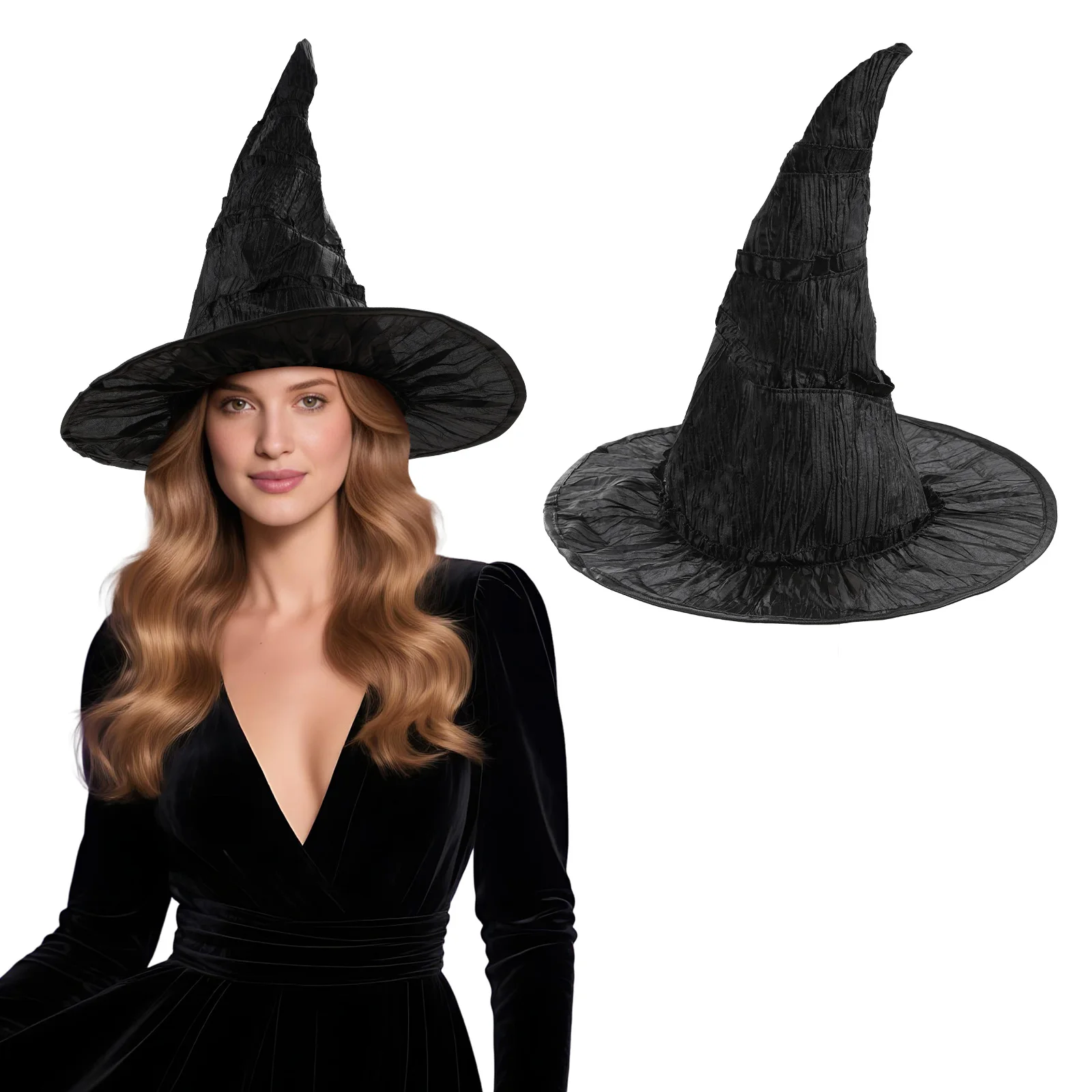

Witch Hat Women's Masquerade Ruched Wizard Hat Oversized Witches Hats Wide Brim Party Halloween Accessory