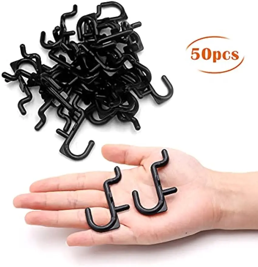 50pcs J Shape Black Pegboard Hooks,Locking Peg Board Hooks Accessories,Heavy Duty ABS Plastic for Tool Organizer