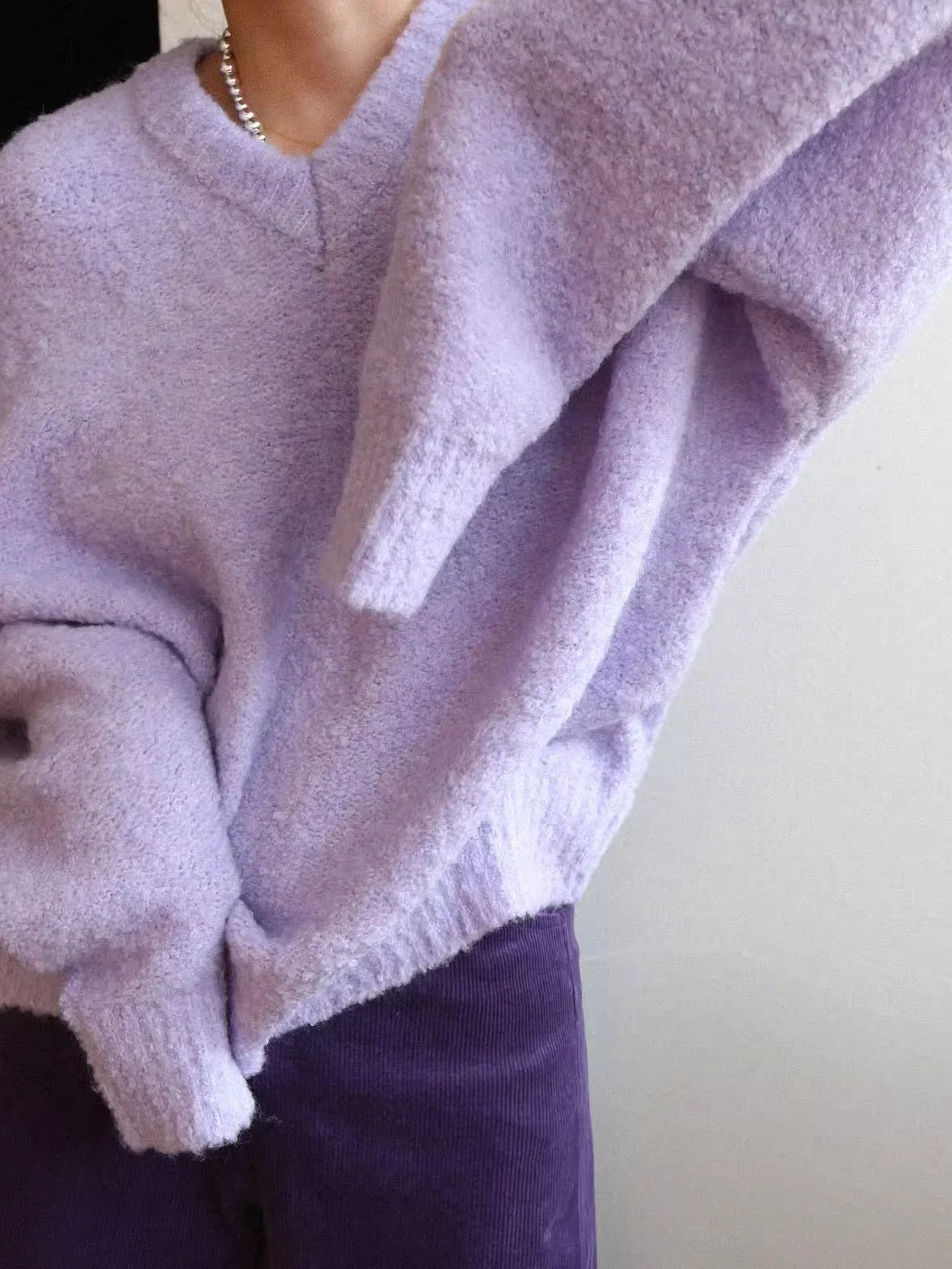 European Goods High-end Wool Blend Sweater Women Fall Winter Loose Soft V-neck Bottom Sweater High-grade Knit Sweater C-310