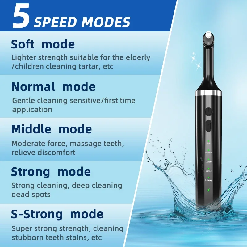 Professionele elektrische tandenpolijstset – 5 reinigingsmodi voor het verwijderen van tandsteen en tandplak, tanden bleken en tandsteenverzorging