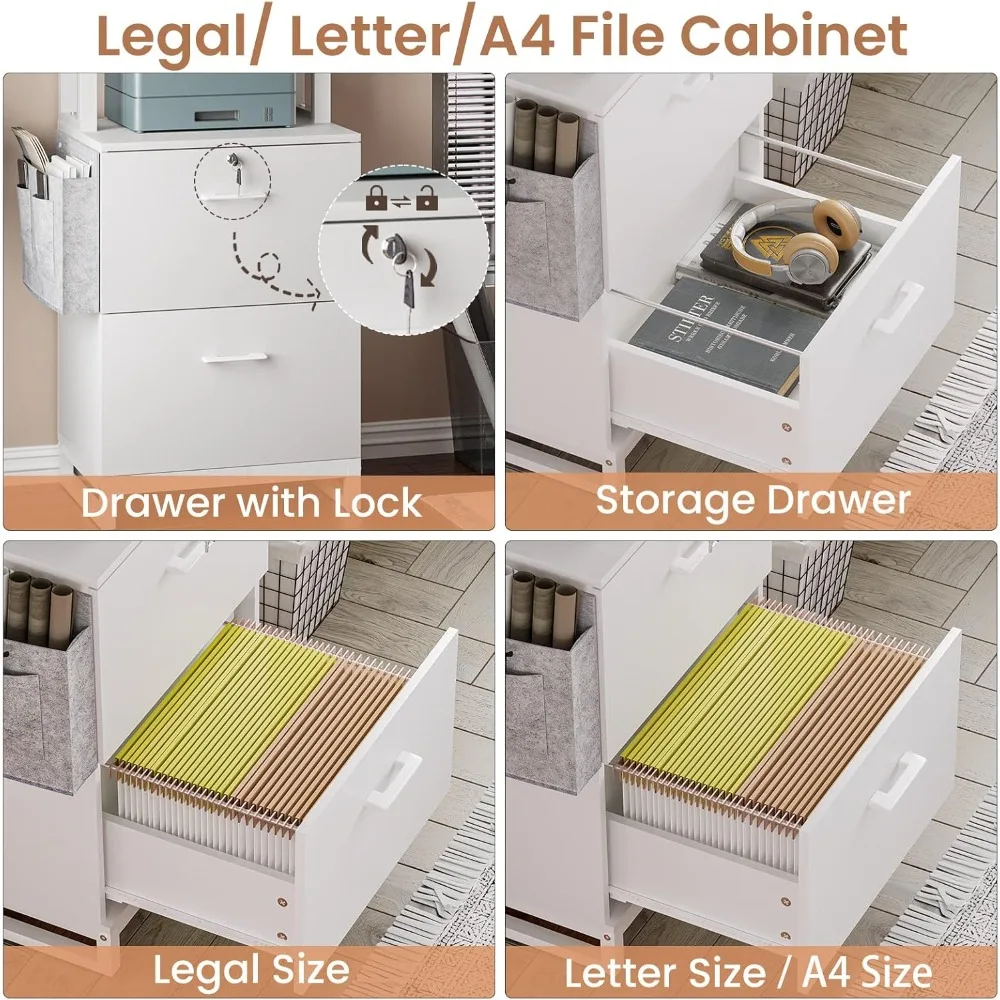Secure Lockable 2-Drawer File Cabinet for Letter, Legal, and A4 Size Documents - Home Office Storage Solution