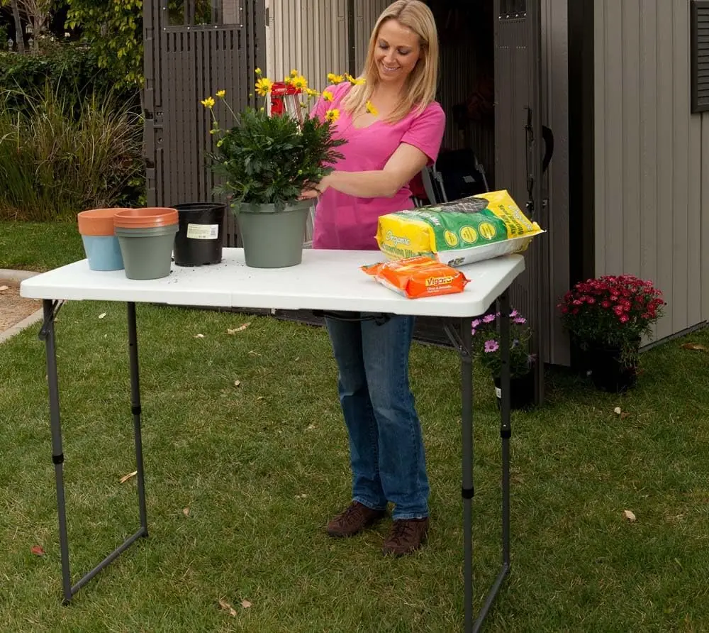 Fold-in-Half Adjustable Folding Table, 4 Foot