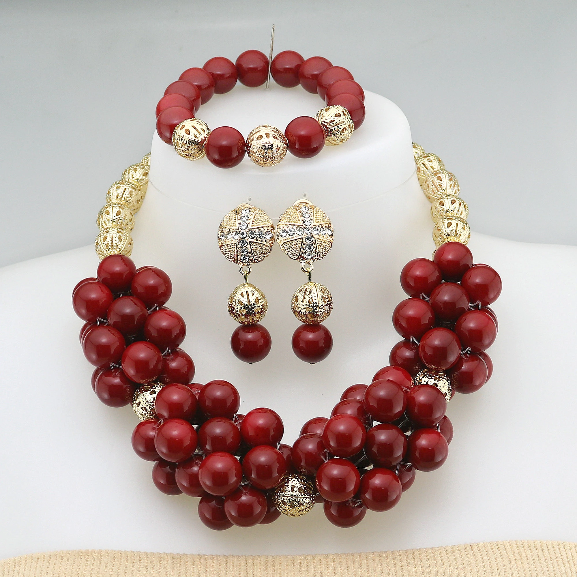 

Pretty Red Wedding African Bridal glass Jewelry Set Nigerian Beads Necklace Women Jewelry Set Free Shipping