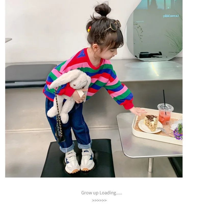RAISE Herbst Kinder Mädchen Sweatshirts Bunte Gestreifte Kinder Mädchen Pullover Rundhals 2-10 Jahre Kleinkind Mädchen Langarm – Detail 15