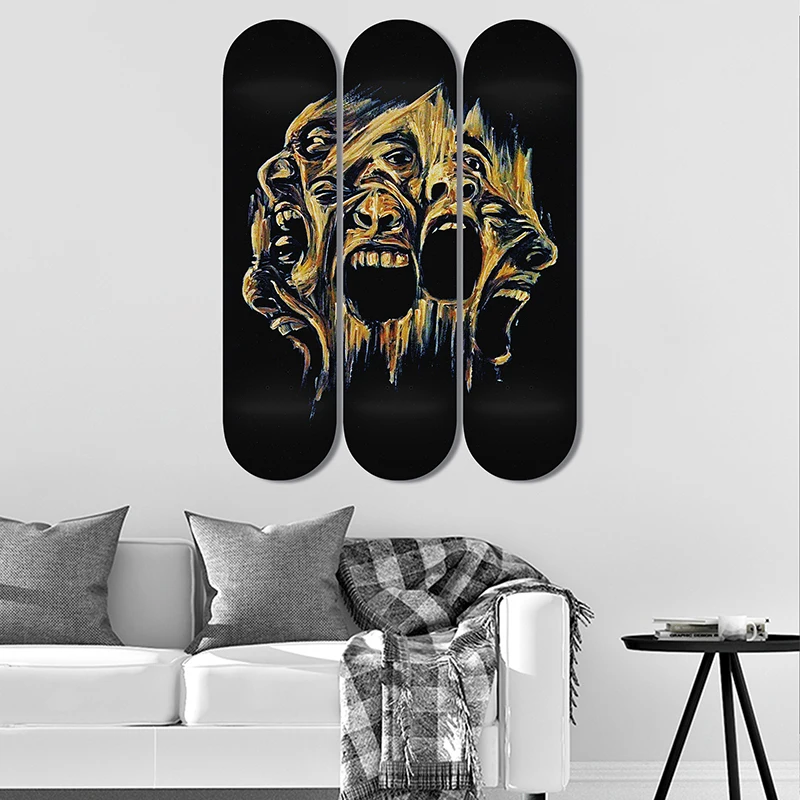 Set of 3pcs Decorative Board Pop Art Skateboard Wall Art 7-layer Maple Decoration Skateboard Furnish and Decorate for Home Decor