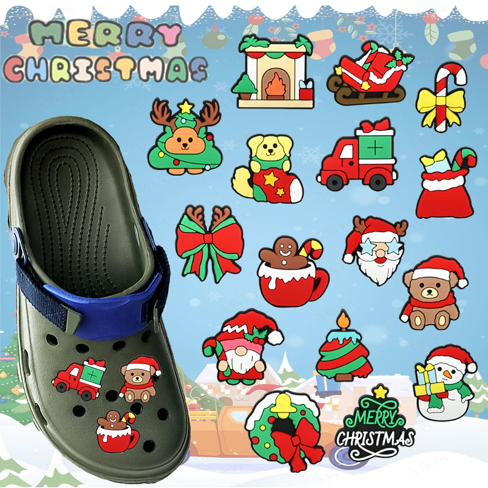 Neu 16-100 Stück Cartoon-Weihnachtsserie PVC-Schuh-Charms Zubehör DIY Abnehmbare Loch-Armbänder Slipper Mode-Party-Geschenke