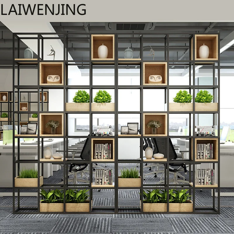 

MJY wrought iron partition display stand screen multi-layer solid wood floor bookshelf