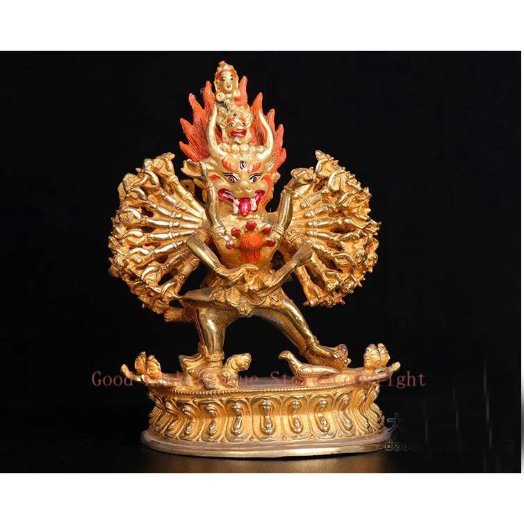 

TOP GOOD Buddhist supplies # Protection Buddhism Buddha Tantric Buddha Dharma Yamantaka gilding brass statue 19cm