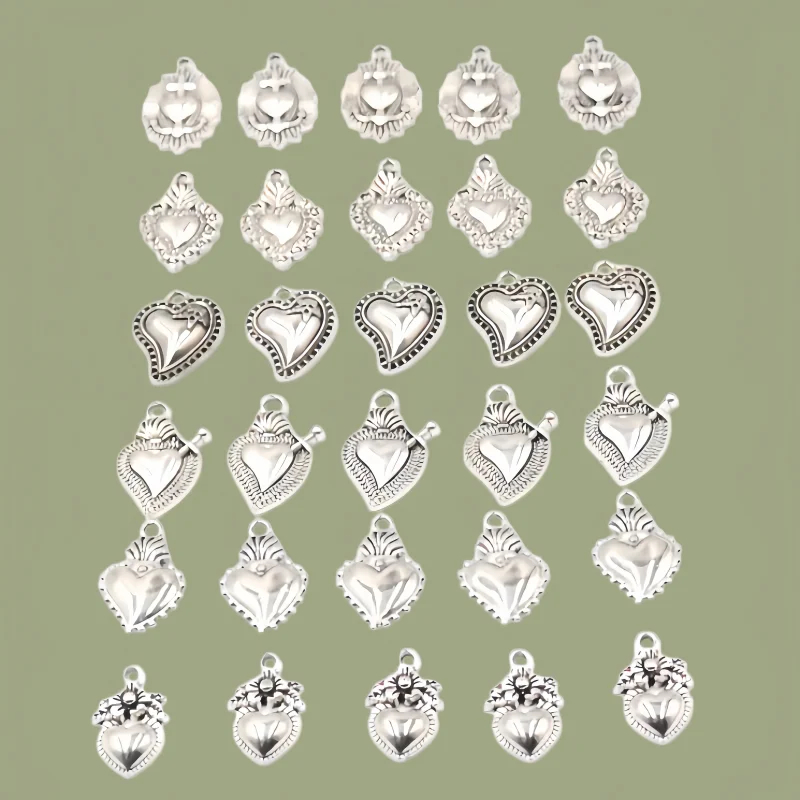 30pcs Mixed Silver Plated Cute Mini Catholic Sacred Heart Alloy Pendant DIY Charms Bracelet Earrings Jewelry Making P787