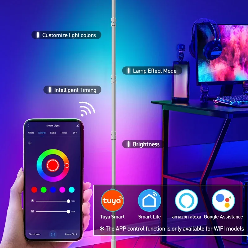 RGB LED Stehleuchte 180CM Smart APP Fernbedienung Moderne Ecke Stehleuchte Atmosphärische Stehende Standleuchte Indoor Home Decor