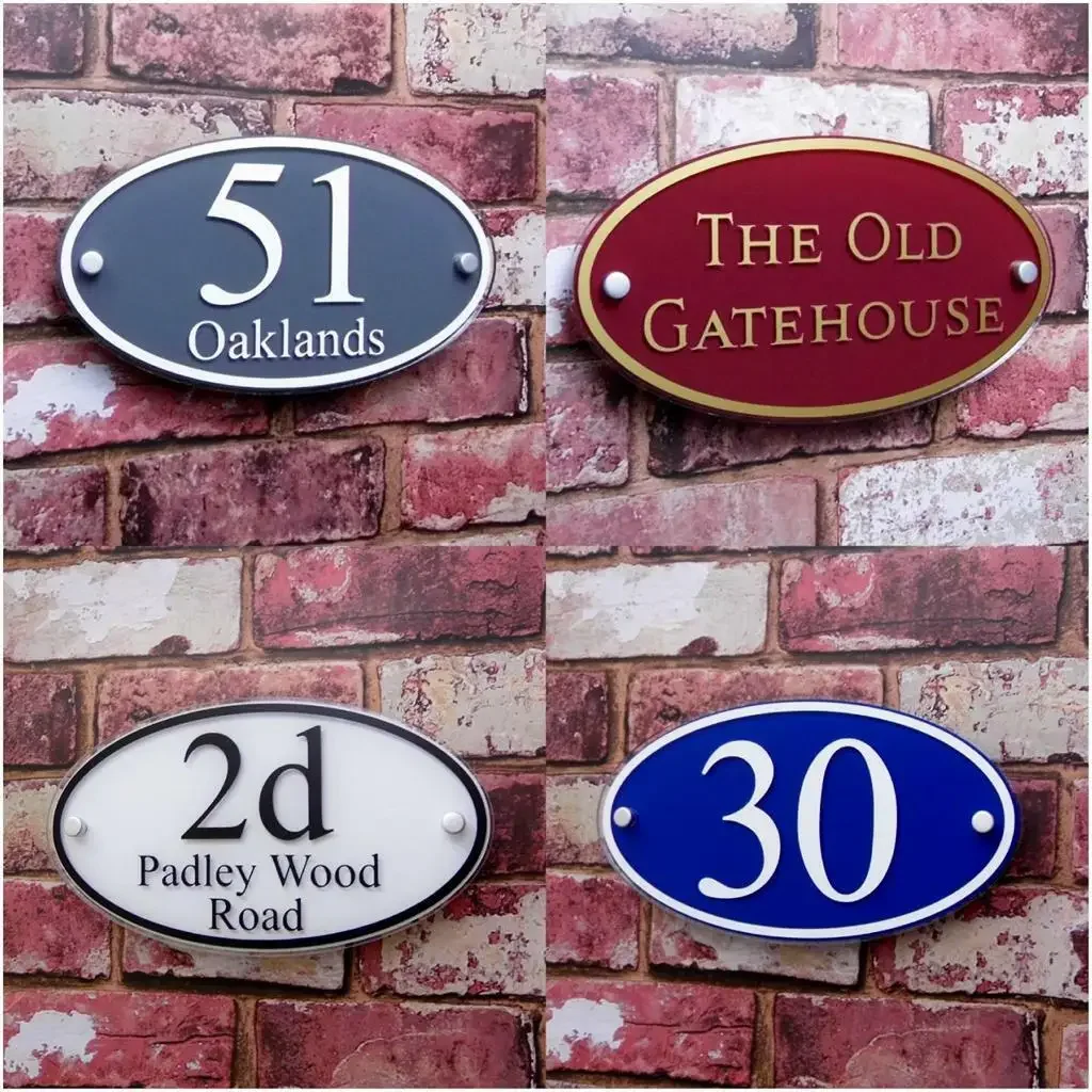 Customized Personalised House Sign Door Number Street Address Plaque Modern OVAL House Number Stickers