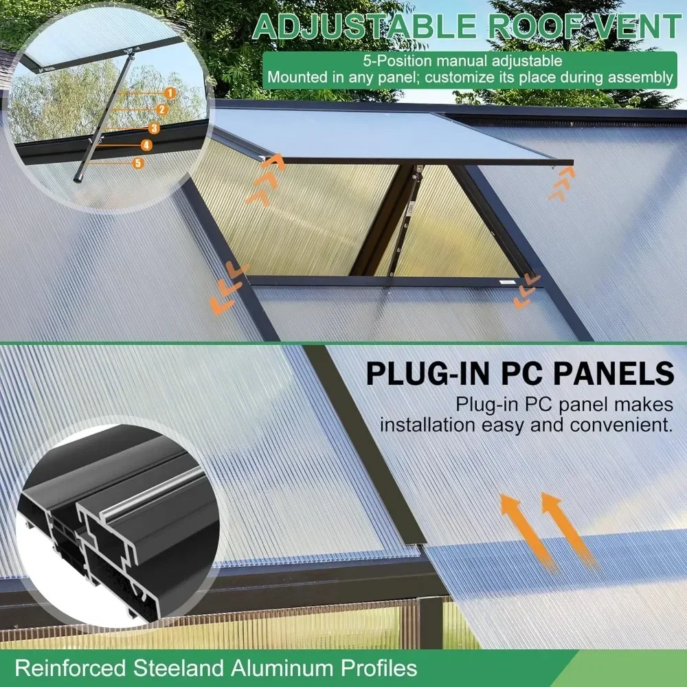 8.2x6.2 FT Greenhouse for Outdoors, Easy Assembly Aluminum Heavy Duty Polycarbonate Greenhouses w/Vent Window