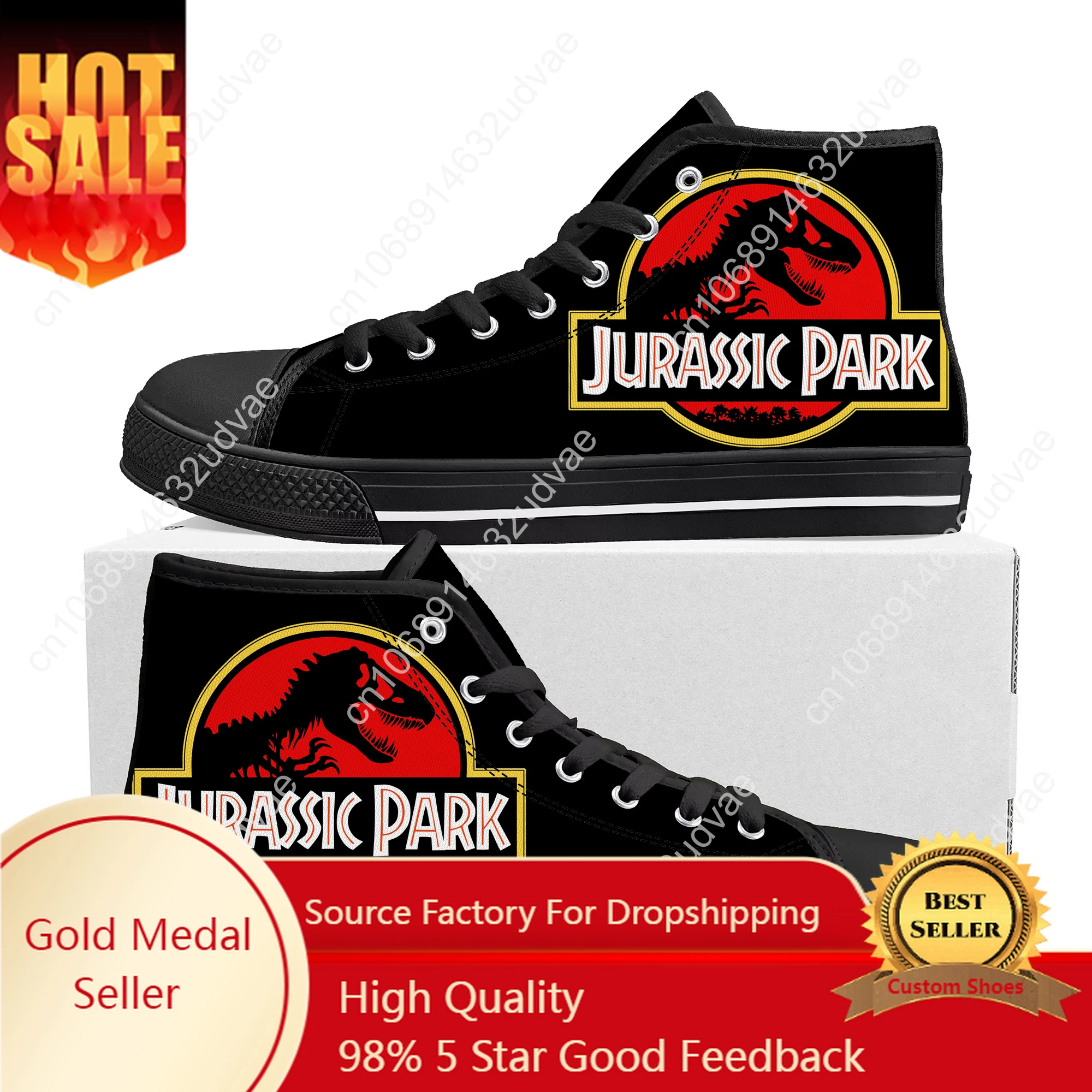 Jurassic Dinosaur World Park High Top Sneakers High Quality Mens Womens Teenager Canvas Sneaker Casual Couple Shoes Custom Shoe