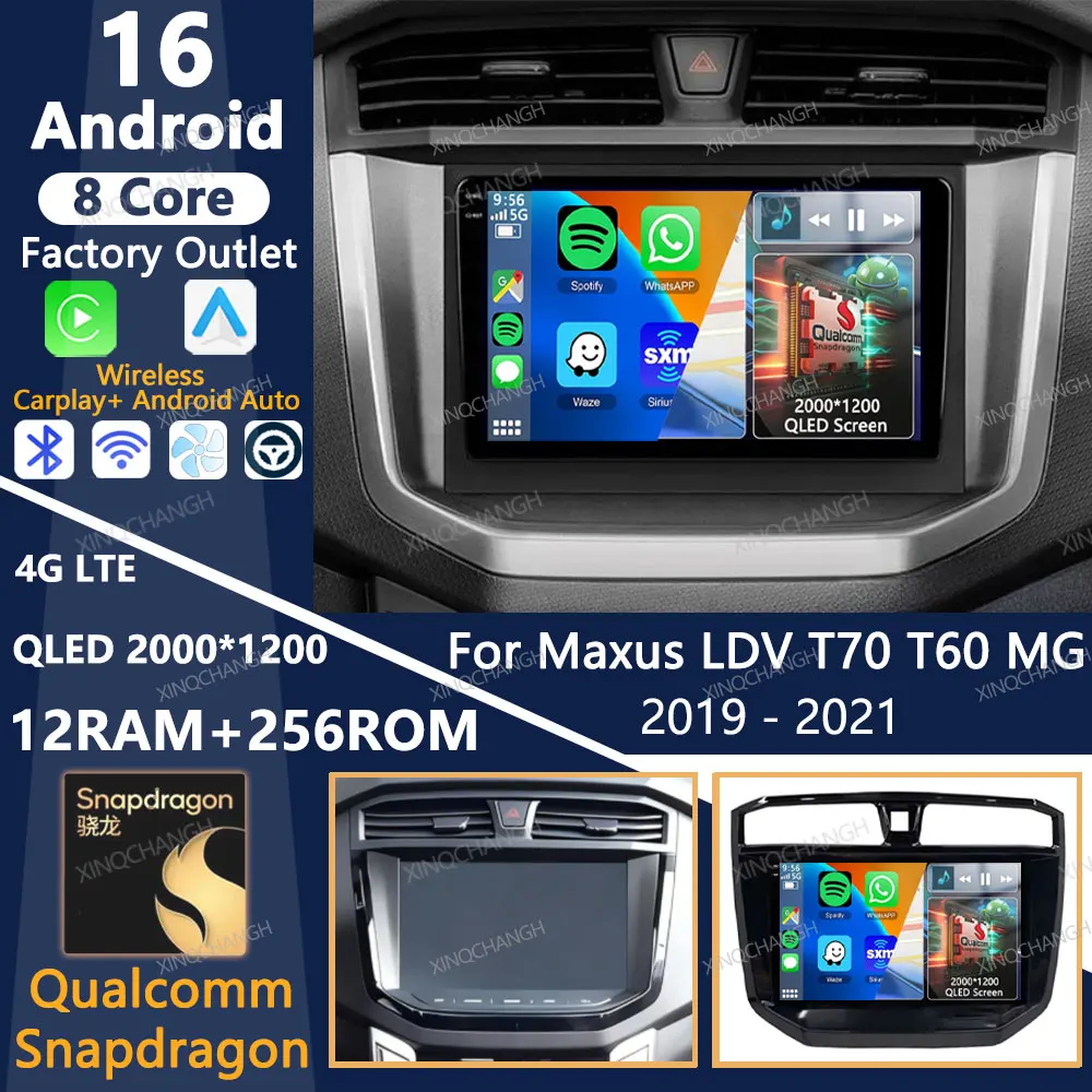 Android 16 Car Radio For Maxus LDV T70 T60 MG Extender 2019 2020 2021 GPS BT Head Unit 4G WIFI Carplay Auto Qualcomm 2DIN QLED