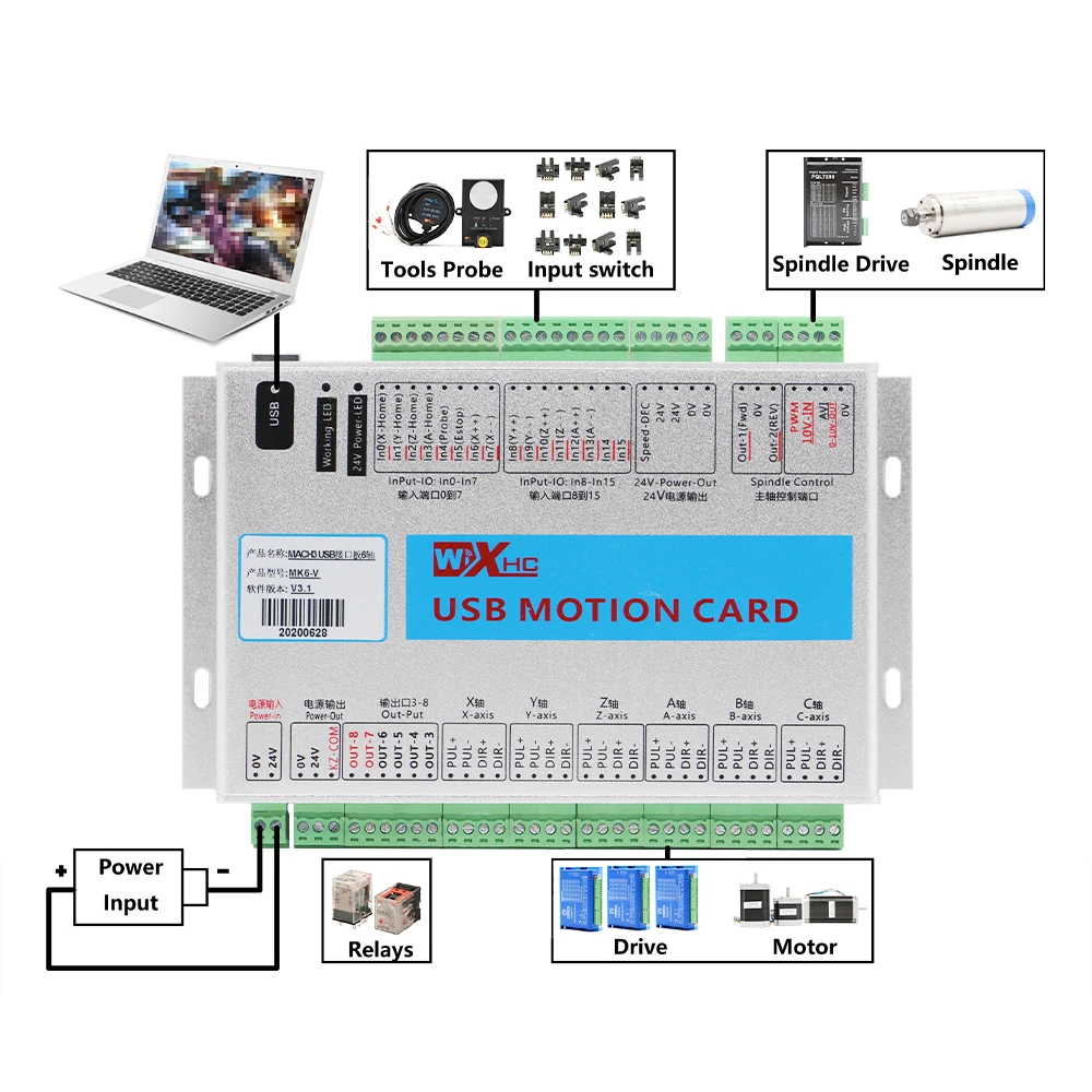 XHC USB mach3 3/4/6 axis motion control card CNC engraving machine controller for windows 7 10 support standard G code