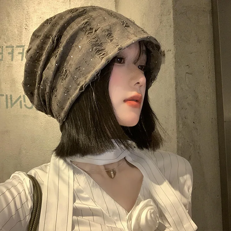 

Streetwear Pullover Beanie Punk Style Ripped Knit Design Slouchy Baggy Cap for Women Men Winter Warm Hip Hop