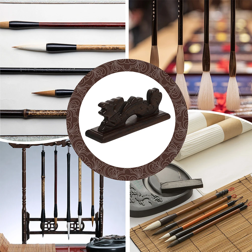 2Pcs Drachen Kopf Stift Halter Holz Pinsel Stift Rack Vintage Chinesische Kalligraphie Tinte Pinsel Organizer Desktop Decor