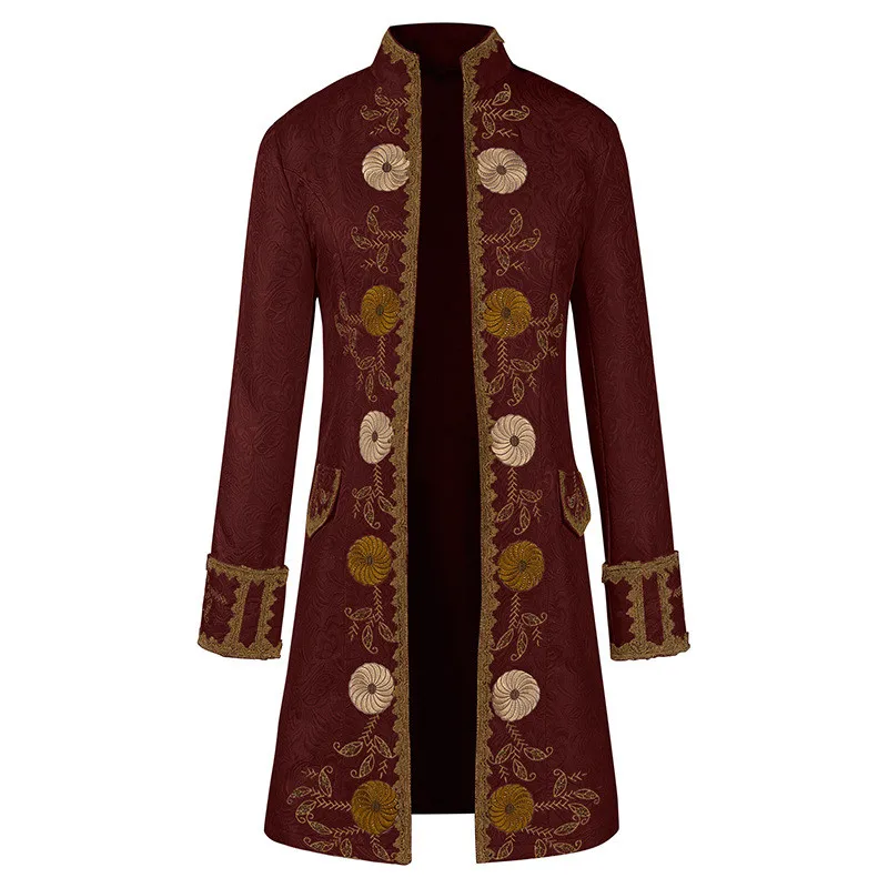 

Мужское модное пальто с принтом в стиле панк в стиле ретро, воротник-стойка, orm, средневековая одежда для выступлений, бархатная ткань, всесезонные
